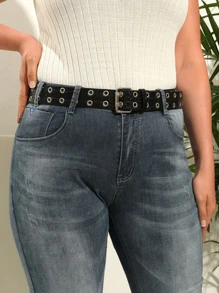 1 pieza Cinturón con estampado de cocodrilo y doble hilera de ojales, talla grande de 160cm (patrón asimétrico aleatorio) para verano, escuela, otoño, Halloween - Negro - Ver 1