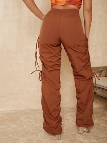 SHEIN SXY Pantalones con abertura con cordón lateral - Naranja Quemada - Ver 2