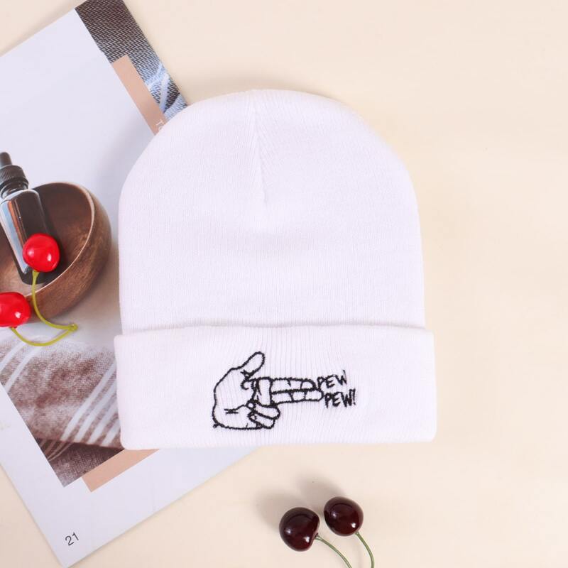 

Graphic Embroidery Knit Hat, White