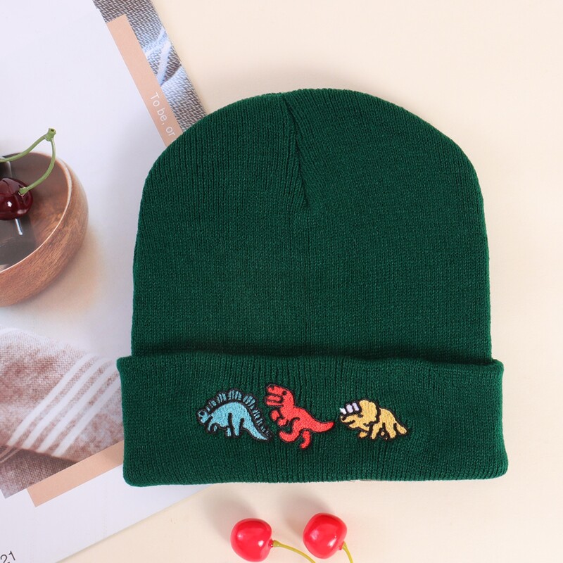 

Dinosaur Embroidery Knit Hat, Dark green