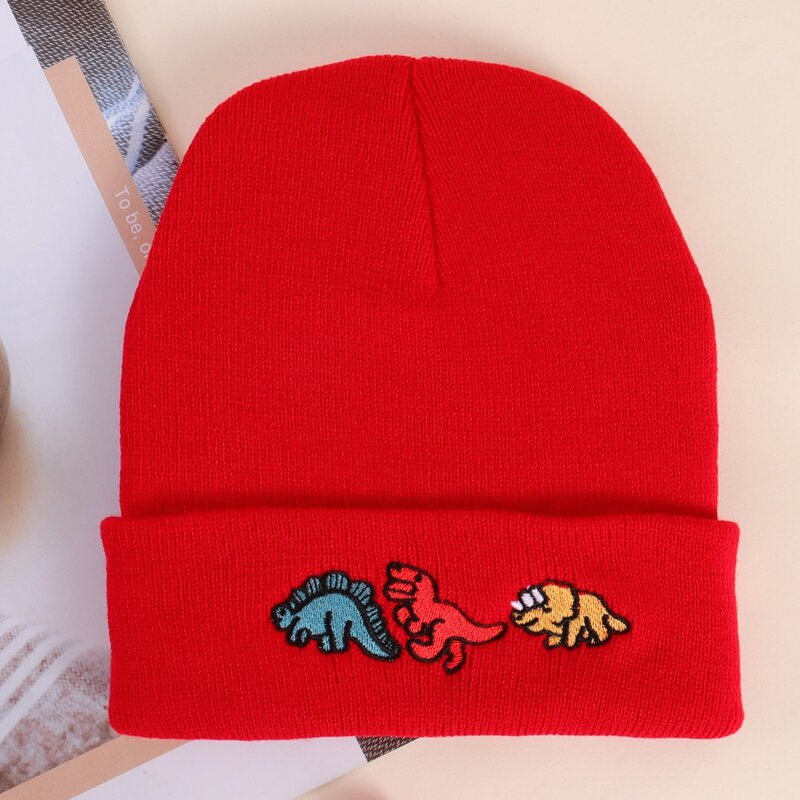 

Dinosaur Embroidery Knit Hat, Red