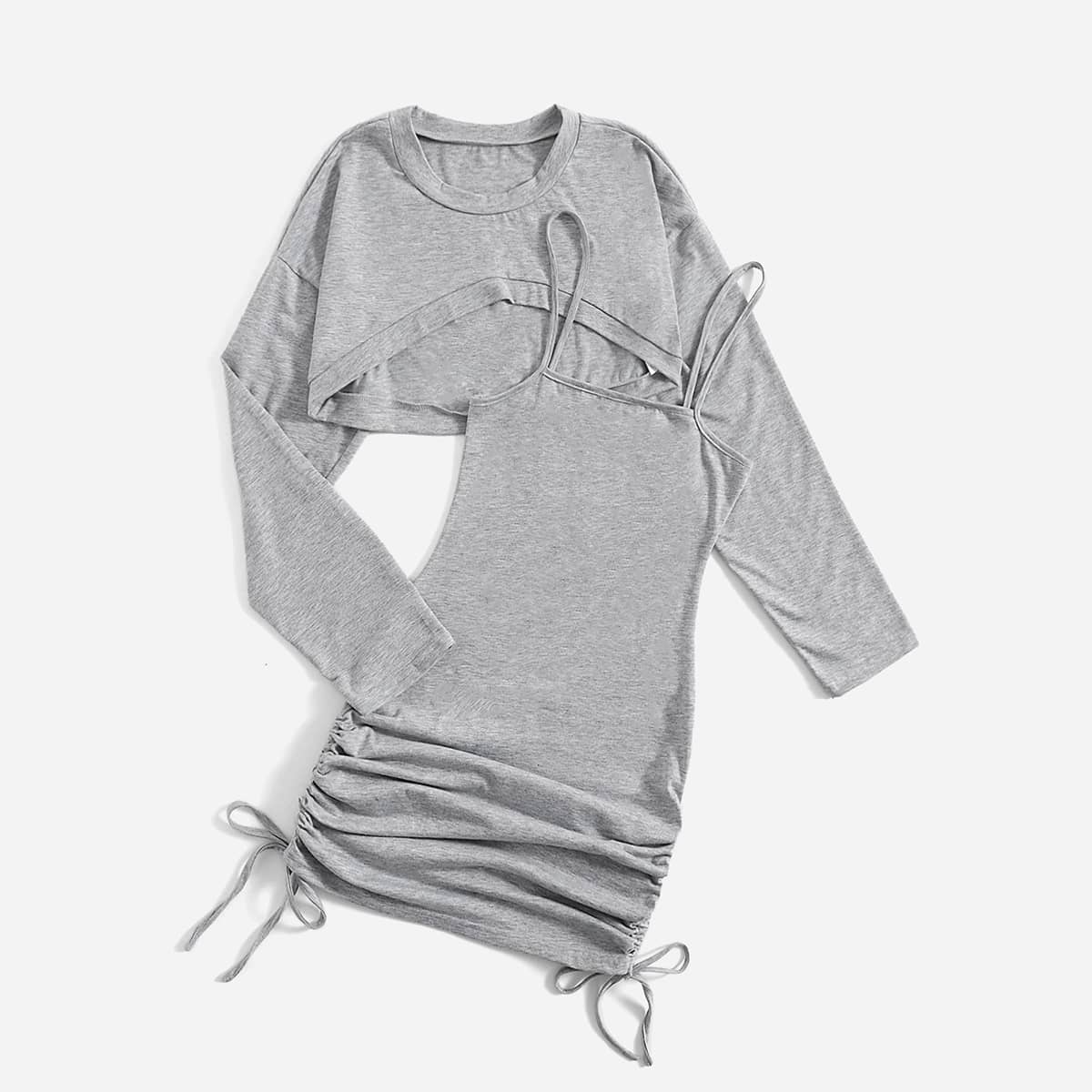 

Solid Super Crop Tee & Drawstring Cami Dress, Light grey