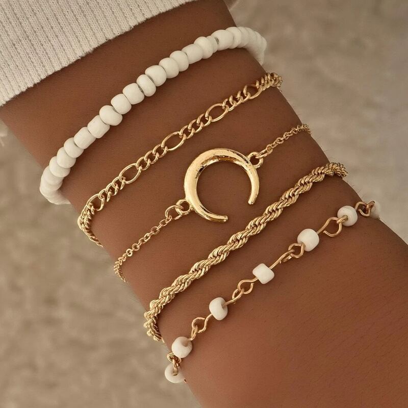 

5pcs Moon Decor Bracelet, Gold