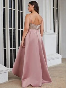 Plus Sequin Bodice High Low Asymmetrical Hem Bridesmaid Dress - Dusty Pink - View 2
