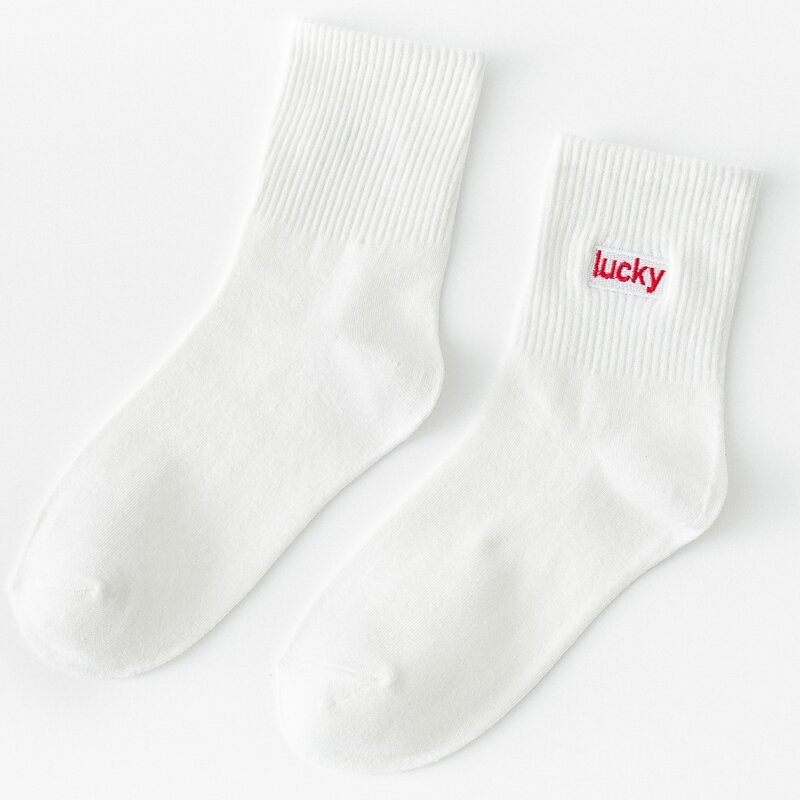 

1pair Letter Graphic Crew Socks, White