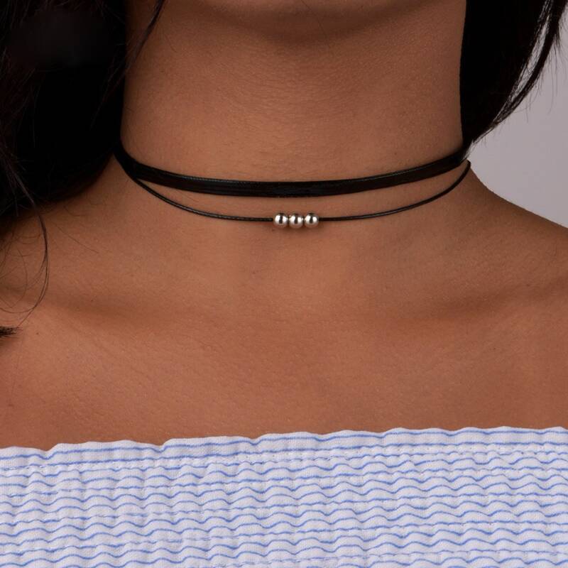 

Beaded Layered Necklace, Black