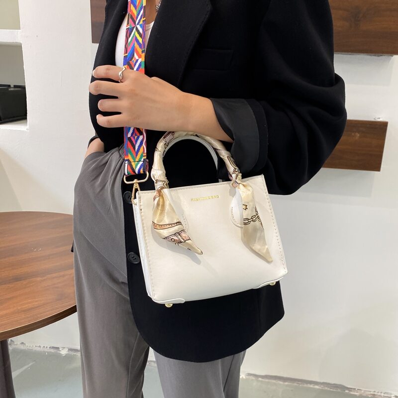 

Scarf Decor Satchel Bag, Beige