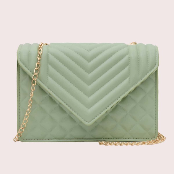 

Girls Chevron & Quilted Embossed Chain Bag, Green
