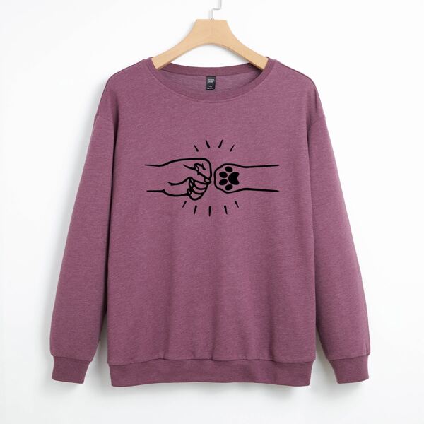 

Plus Hand & Cat Paw Print Sweatshirt, Mauve purple