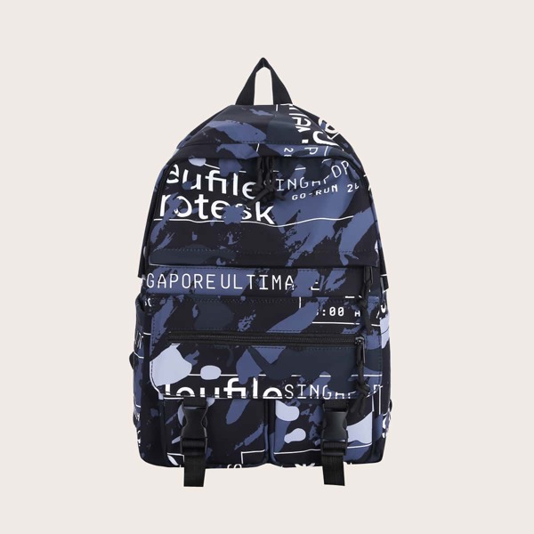 

Boys Letter Graphic Large Capacity Backpack, Black