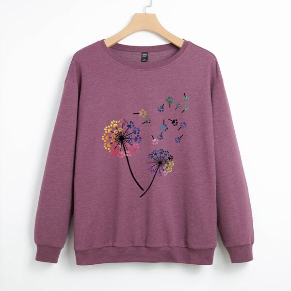 

Plus Dandelion Print Sweatshirt, Mauve purple