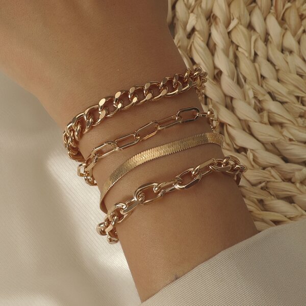 

4pcs Simple Solid Bracelet, Gold