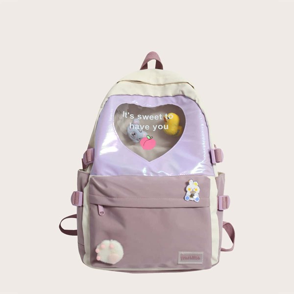 

Girls Cartoon Decor Colorblock Backpack, Purple