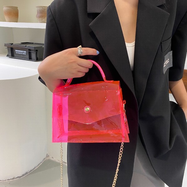 

Clear Flap Square Bag, Pink