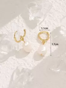 Natural Pearl Decor Drop Earrings - Yellow Gold - View 3