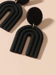 Pendientes largos geométricos - Negro - Ver 3