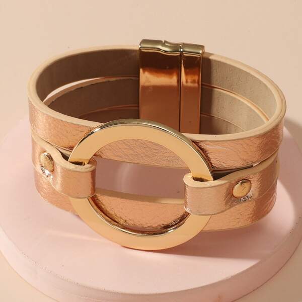 

Round Decor PU Leather Bracelet, Rose gold