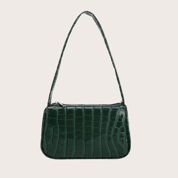 

Croc Embossed Square Bag, Green