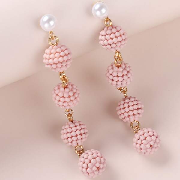 

Faux Pearl Drop Earrings, Pink