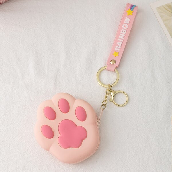 

Girls Cat Paw Design Coin Case, Baby pink