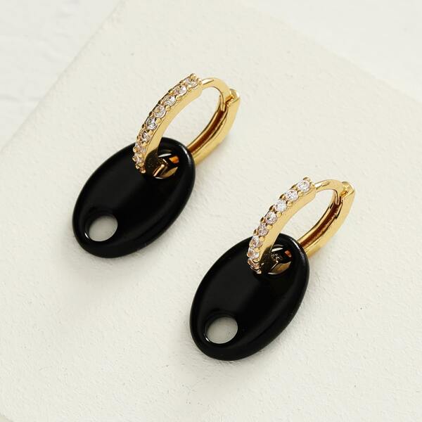 

18K Gold Plated Geometric Drop Earrings, Black