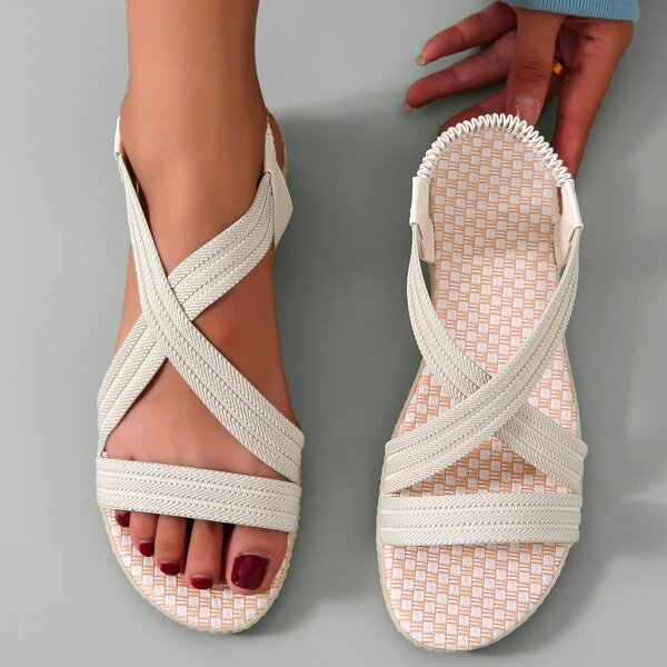 

Minimalist Cross Strap Flat Sandals, Beige