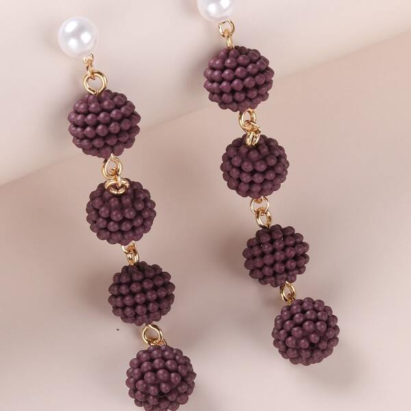 

Round Ball Decor Drop Earrings, Purple