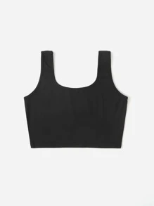 SHEIN Essnce 短款素色背心上衣 - 黑色 - 查看 2