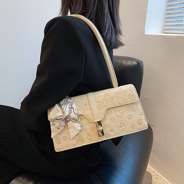 

Scarf Decor Cartoon Graphic Flap Square Bag, Yellow