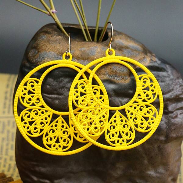 

Hollow Out Round Drop Earrings, Yellow