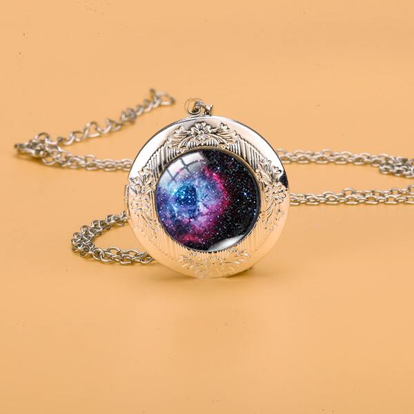 

Nebula Print Open Locket Pendant Necklace, Multicolor