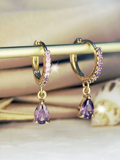 Cubic Zirconia Water Drop Charm Earrings