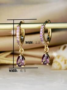 Cubic Zirconia Water Drop Charm Earrings - Purple - View 3
