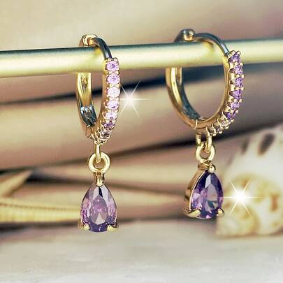 עגילים מעוקב זירקוניה תליון טיפת מים