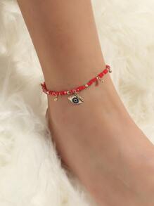 眼睛墜飾串珠腳鏈 - 紅色 - 查看 1