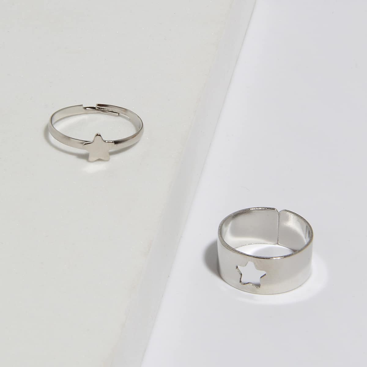 

2pcs Star Detail Ring, Silver