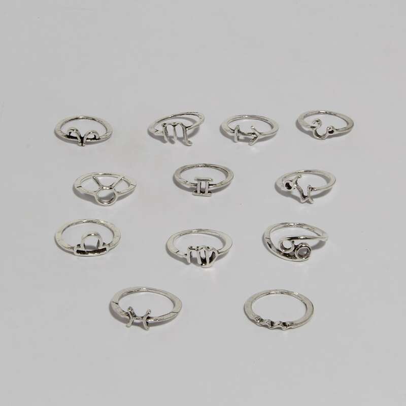 

12pcs Constellation Design Ring, Silver