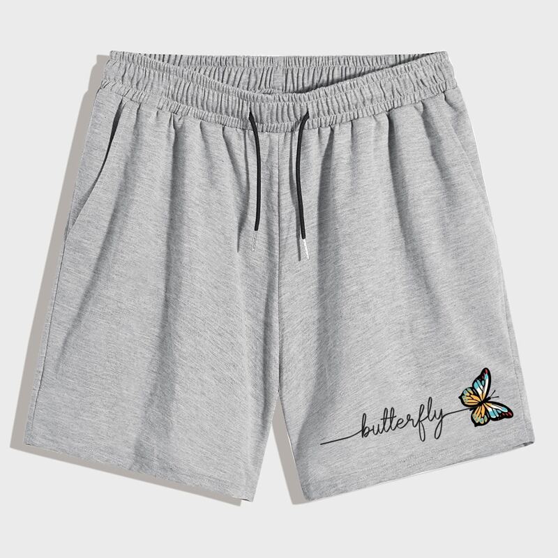 

Guys Butterfly & Letter Graphic Drawstring Shorts, Light grey