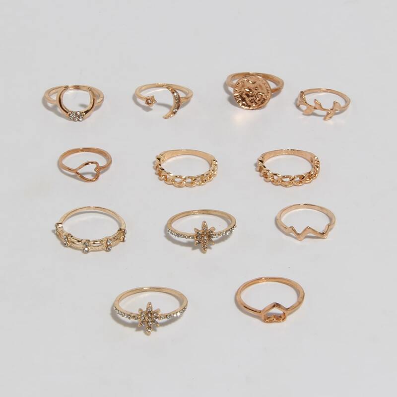 

12pcs Rhinestone Ring, Gold