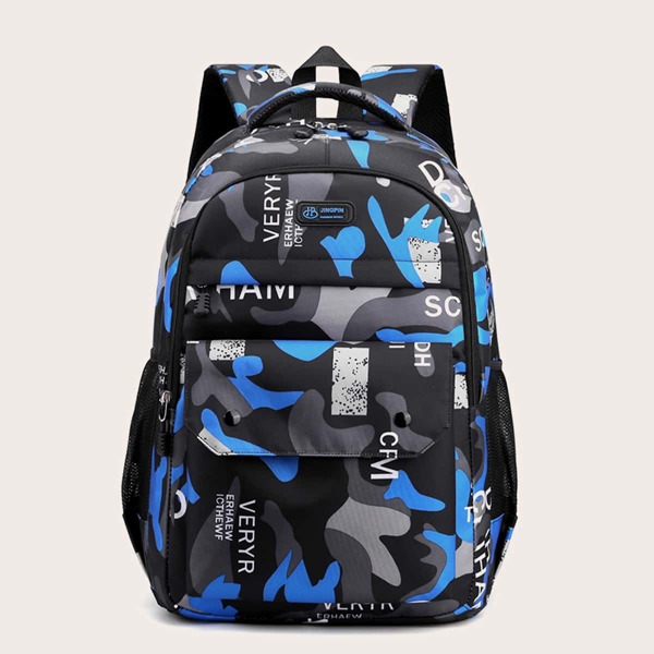

Men Camo Letter Graphic Backpack, Blue