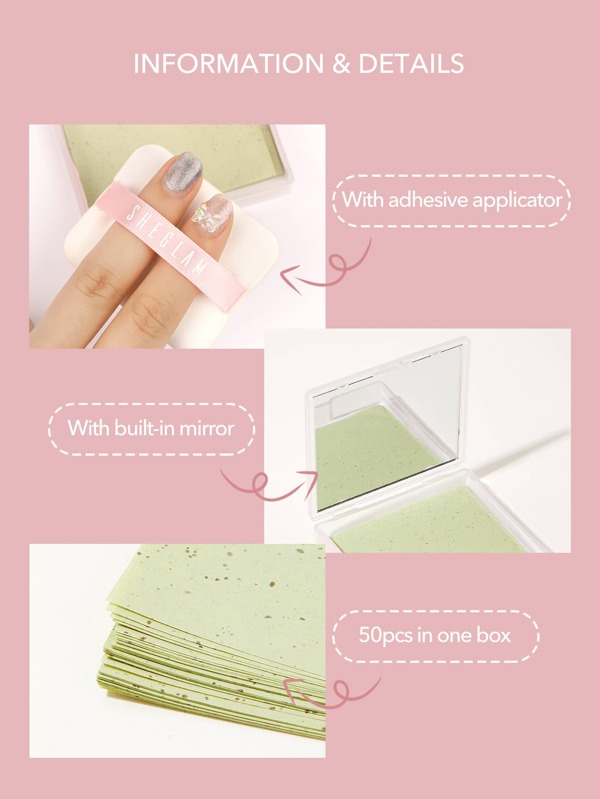 SHEGLAM Mattifying Blot Papers With Puff and Mirror 50pcsGreenTea