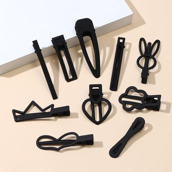 

10pcs Heart Decor Hair Clip, Black