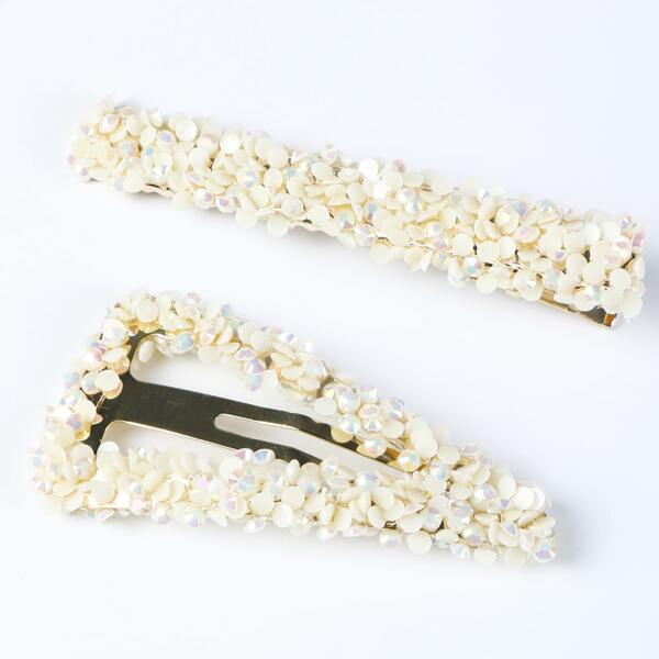 

2pcs Rhinestone Hair Clip, Beige