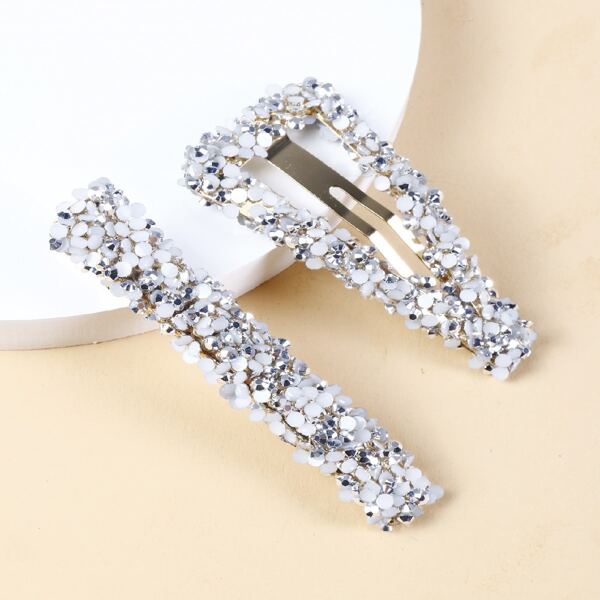 

2pcs Rhinestone Hair Clip, Silver