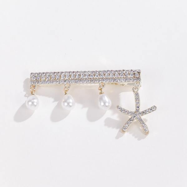 

Rhinestone & Faux Pearl Decor Hair Clip, Silver