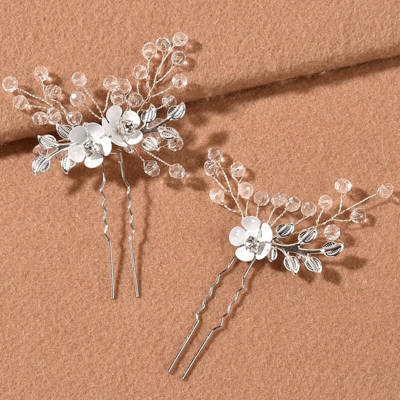 

2pcs Flower Decor Hair Pin, Silver