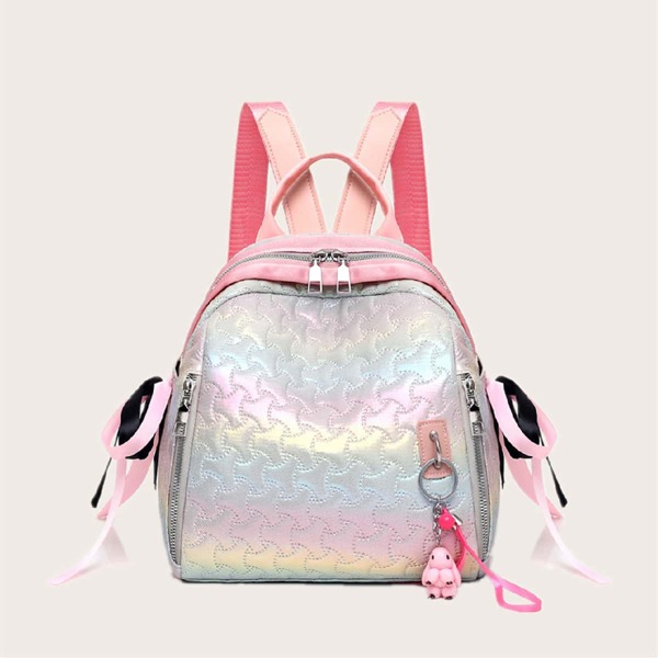 

Metallic Ombre Backpack With Bag Charm, Baby pink