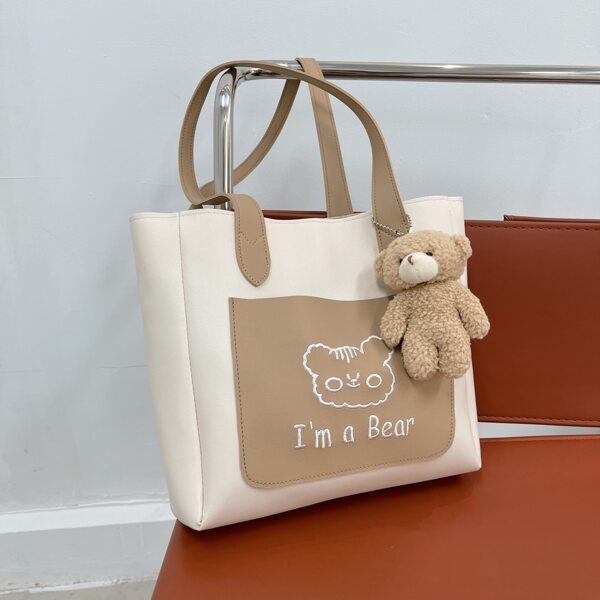 

Cartoon Graphic Doll Decor Shoulder Tote Bag, Beige
