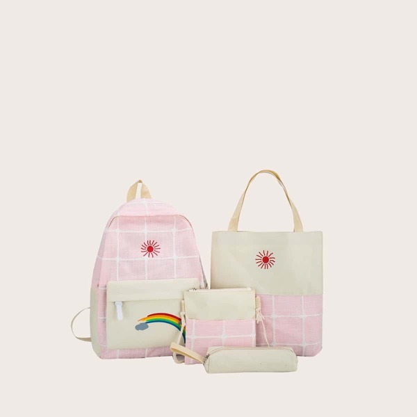 

4Pcs Girls Cartoon Graphic Backpack Set, Pink