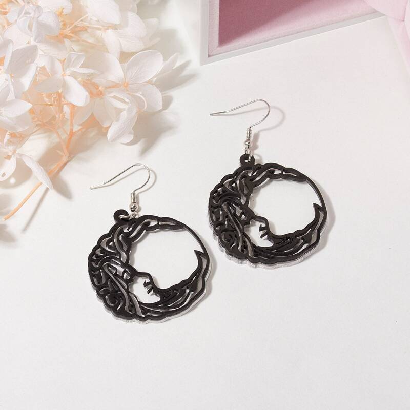 

Human Face Design Drop Earrings, Black